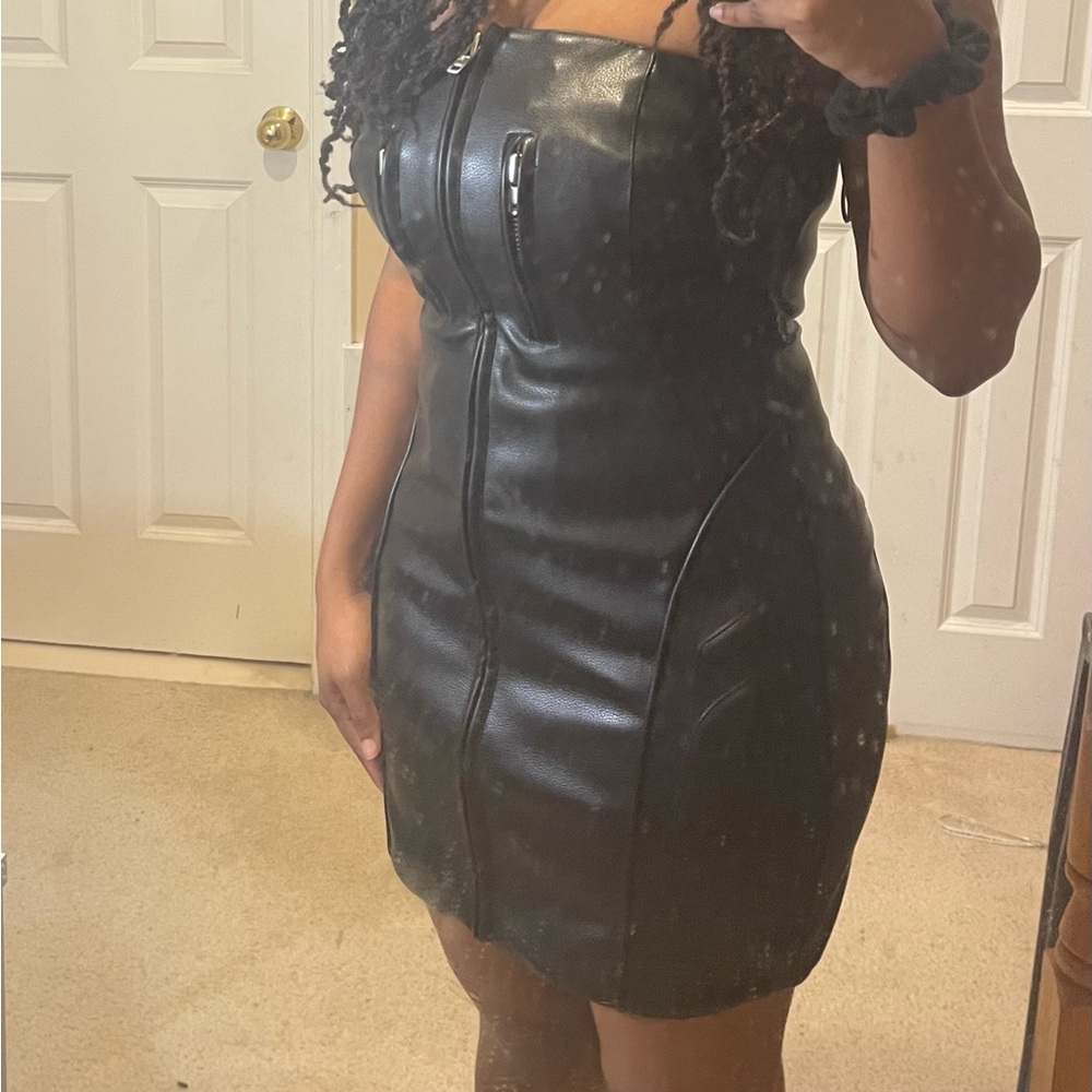 KHY strapless faux leather mini dress